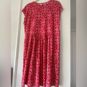 Boden Jersey T Shirt Dress Dragon Red Floret Tile Dress  Size  8R US